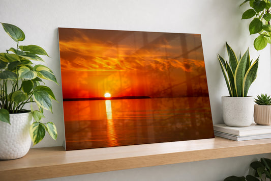 Lake Michigan Sunset with North Manitou Island at Sunset | Coastal Giclée Fine Art Print, Canvas & Metal