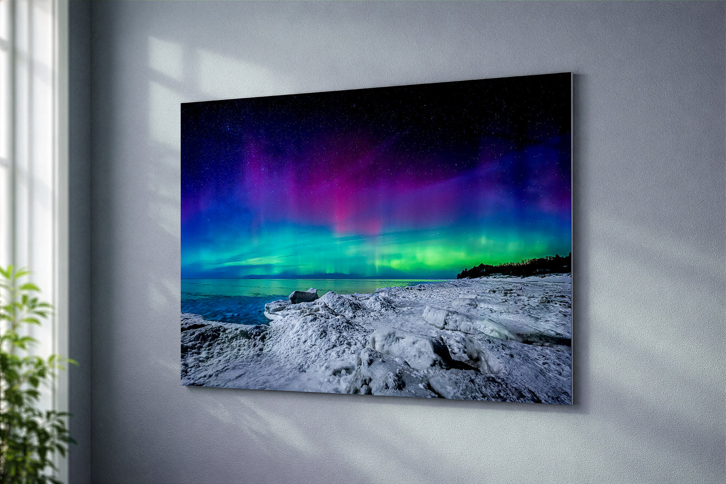 Emerald & Violet Aurora Borealis | High-Definition Winter Beach Fine Art Print