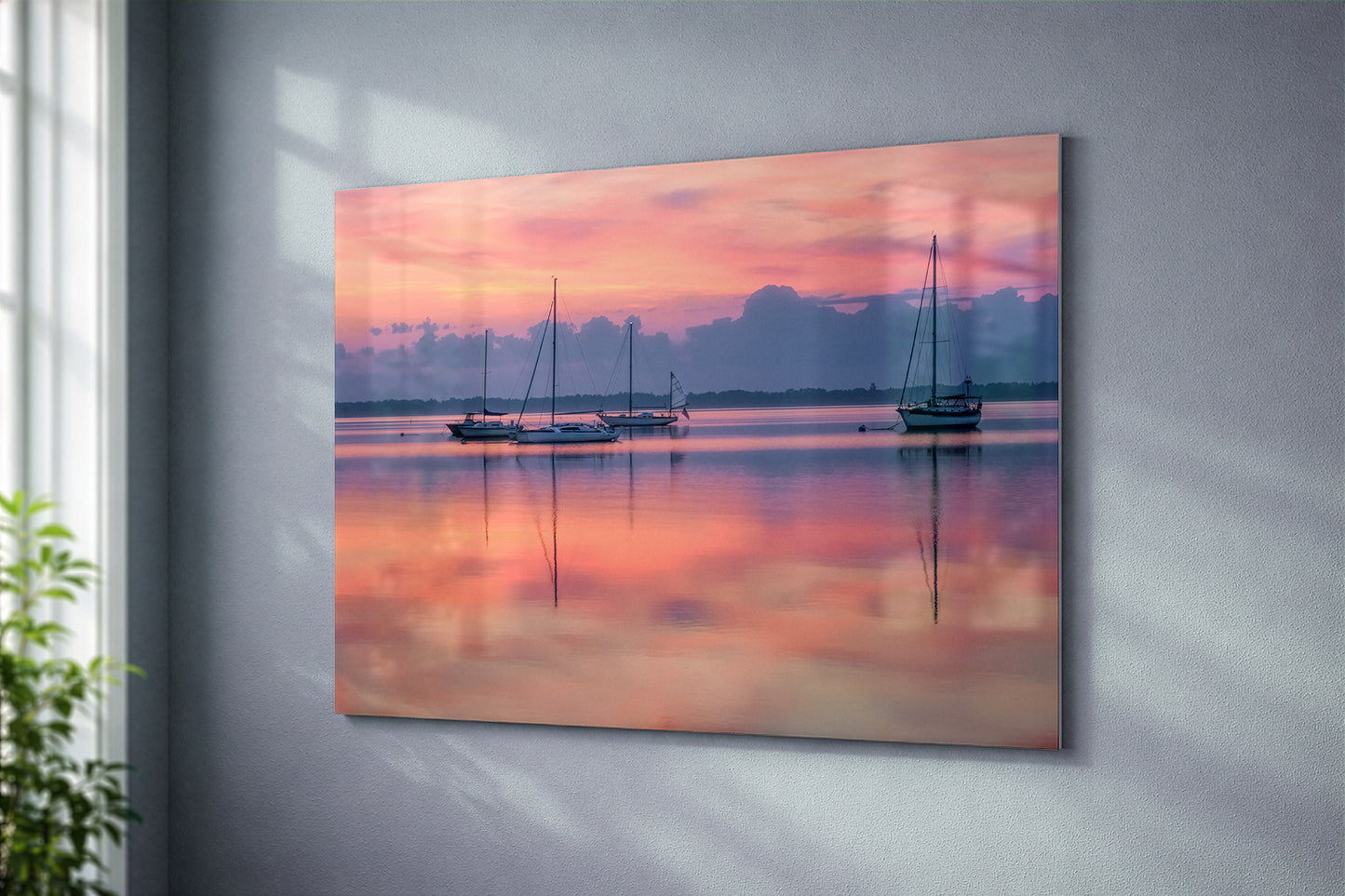 Northport Harbor Blue Hour Sunrise | Pastel Pink & Sailboat Fine Art Print