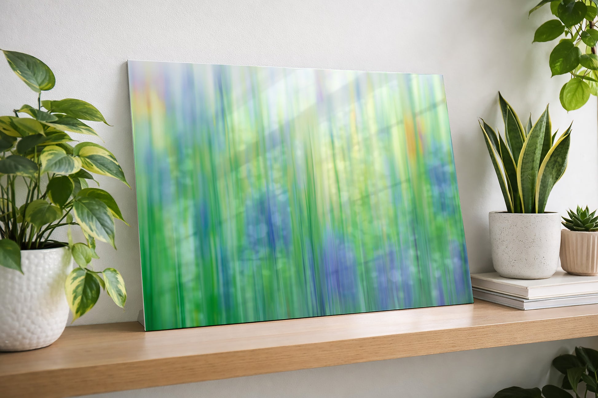 Metal print of lilac cornflowers captured with intentional camera movement 