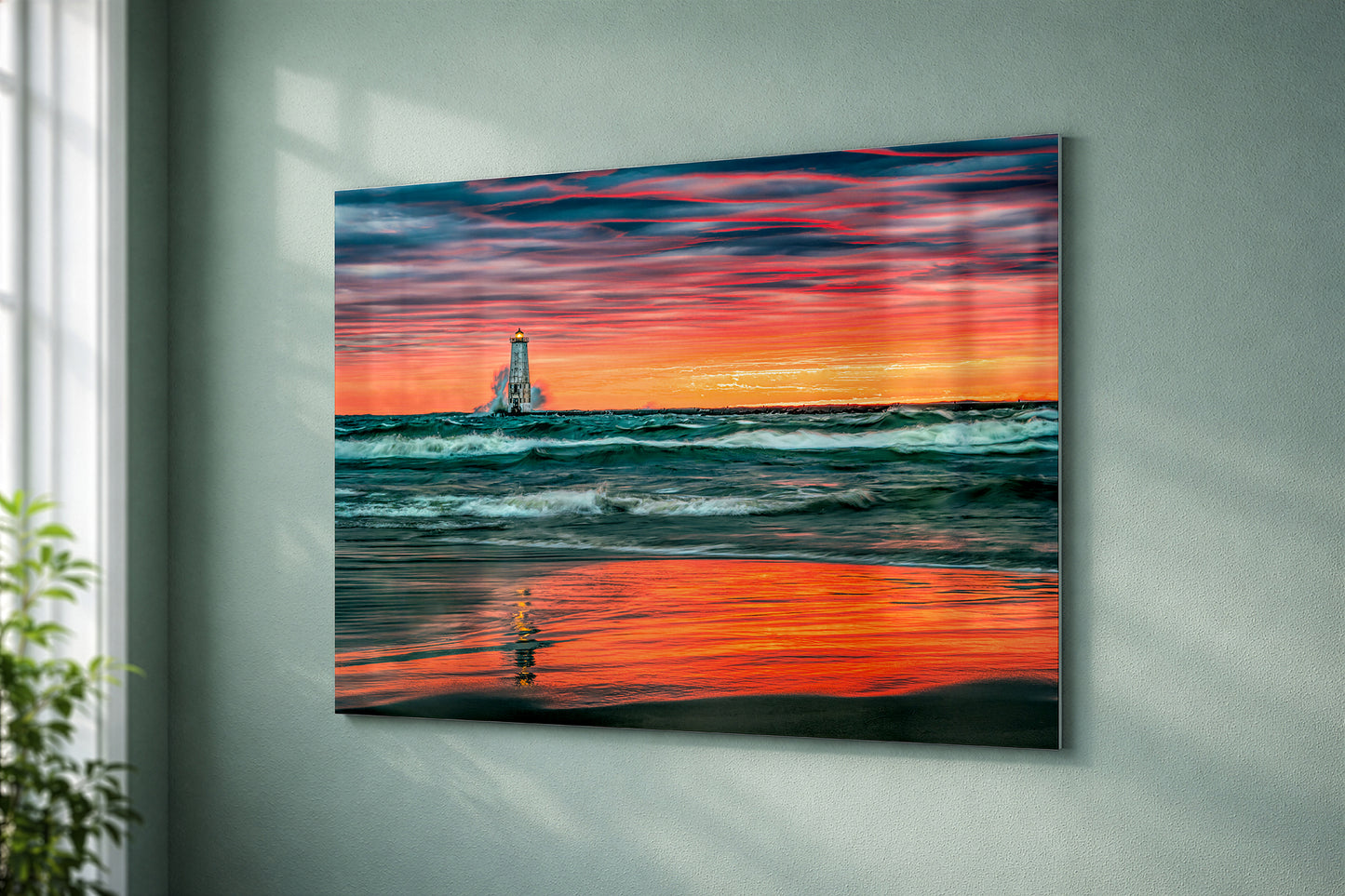 Frankfort Lighthouse Sunset Fine Art Print | Vibrant Lake Michigan Pier Wall Art
