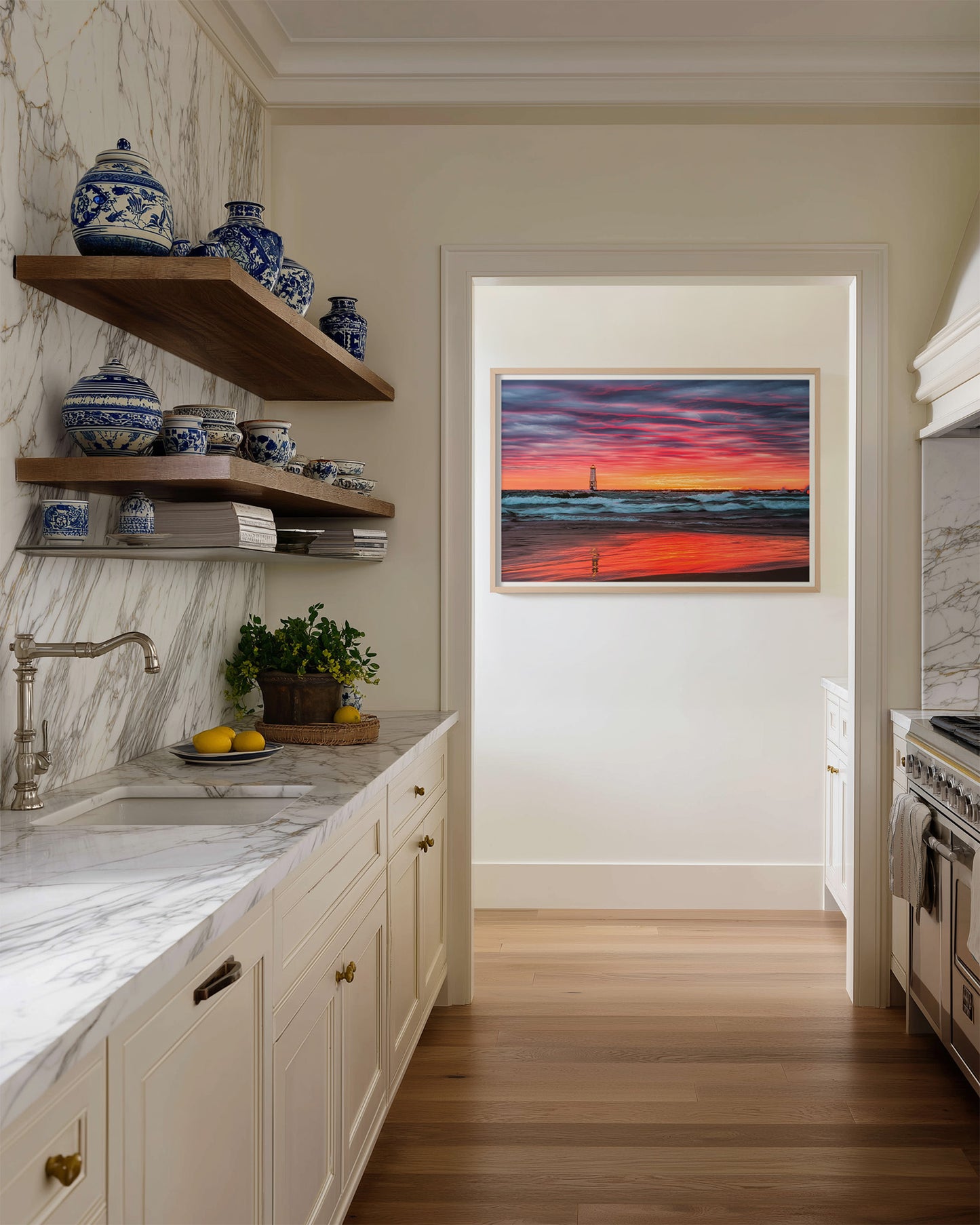 Fiery Frankfort Lighthouse Sunset Fine Art Print | Bold & Moody Lake Michigan Wall Art