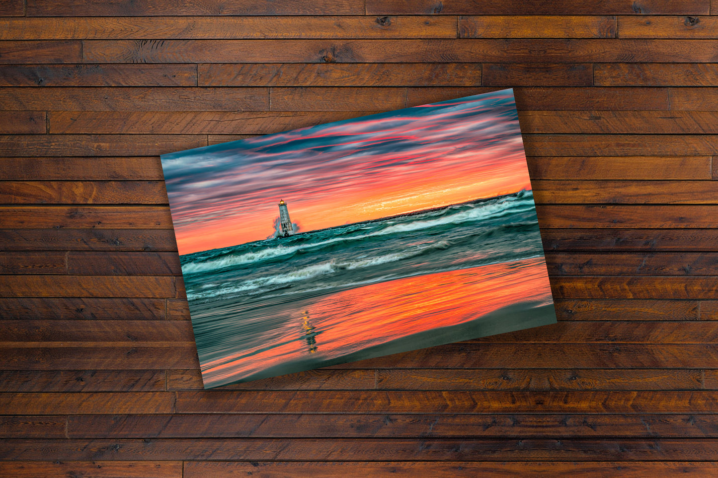 Frankfort Lighthouse Sunset Fine Art Print | Vibrant Lake Michigan Pier Wall Art