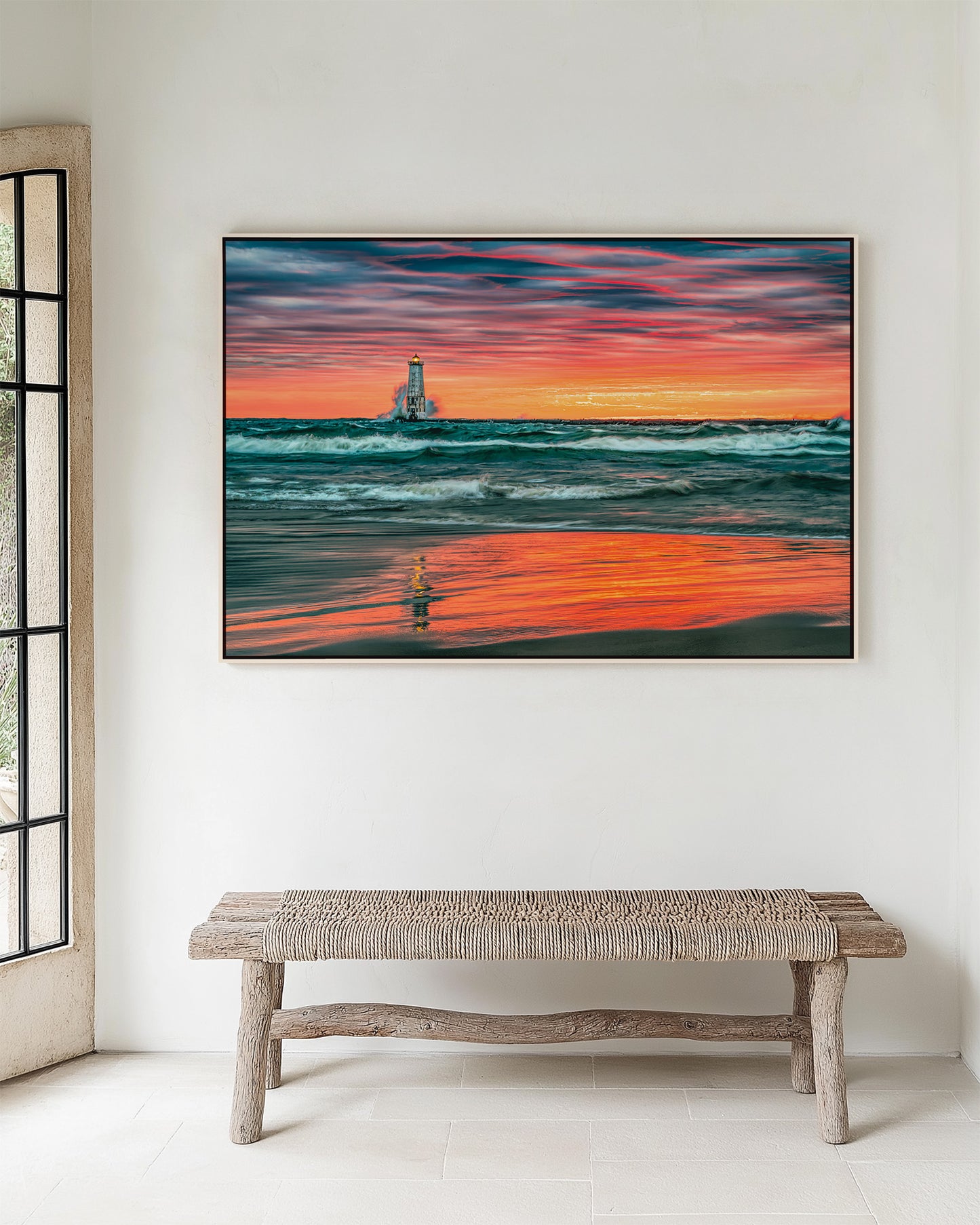 Frankfort Lighthouse Sunset Fine Art Print | Vibrant Lake Michigan Pier Wall Art