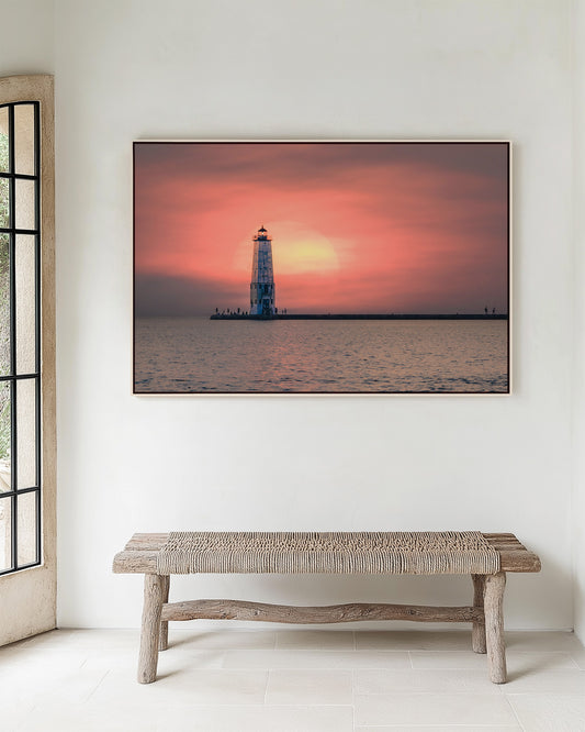 Frankfort Lighthouse Sunset Print | Calm Coastal Wall Art