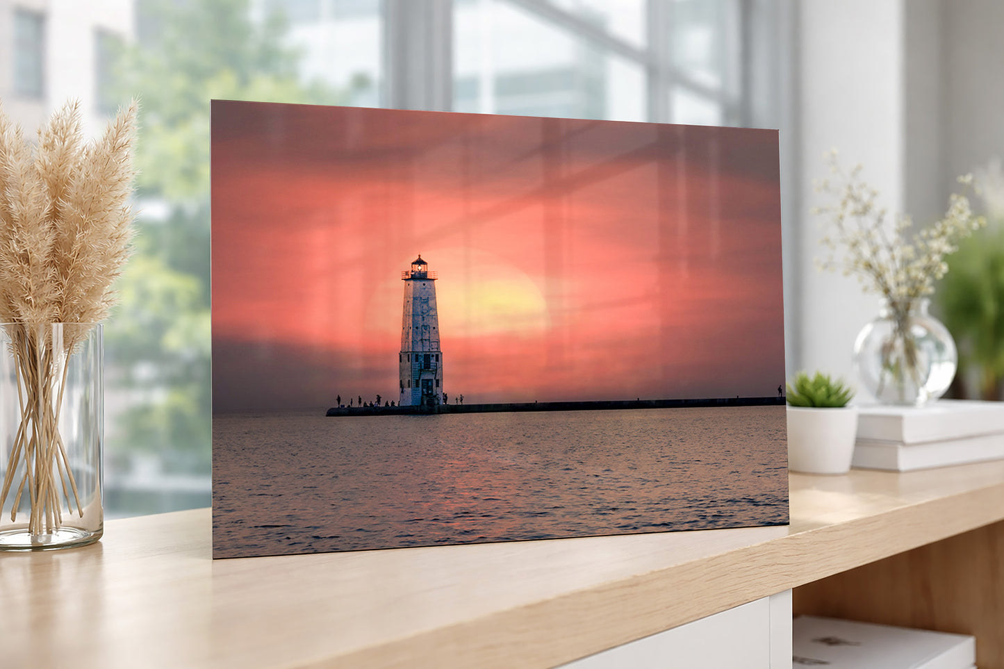 Frankfort Lighthouse Sunset Print | Calm Coastal Wall Art
