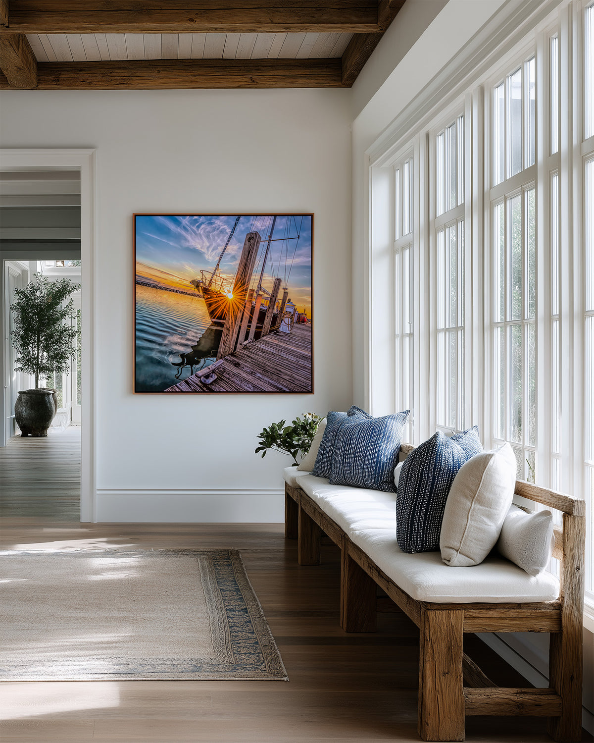 Sailboat at Sunset in Leland's Fishtown Harbor | Square Fine Art Print