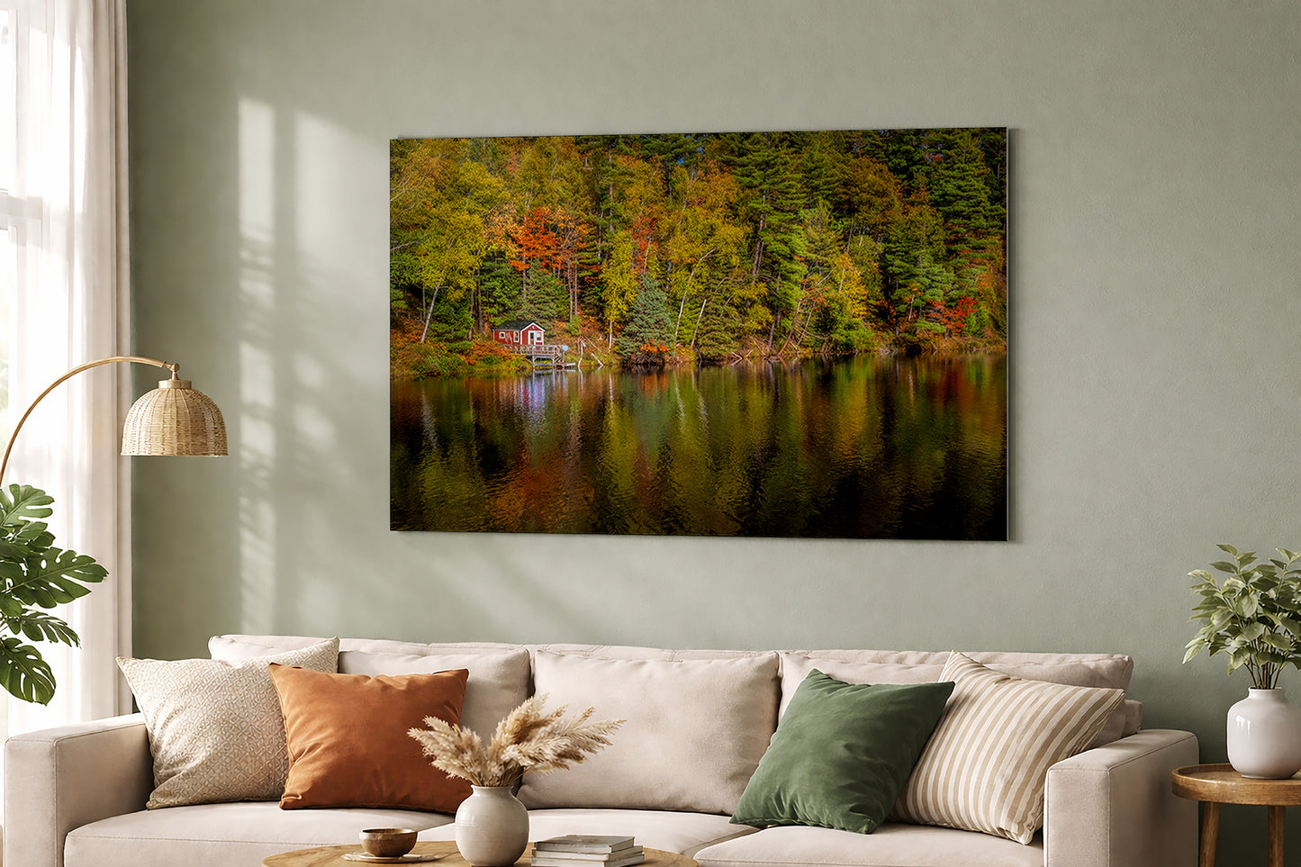 Red Cabin Reflection on Autumn Lake | Michigan Upper Peninsula Fall Fine Art Print