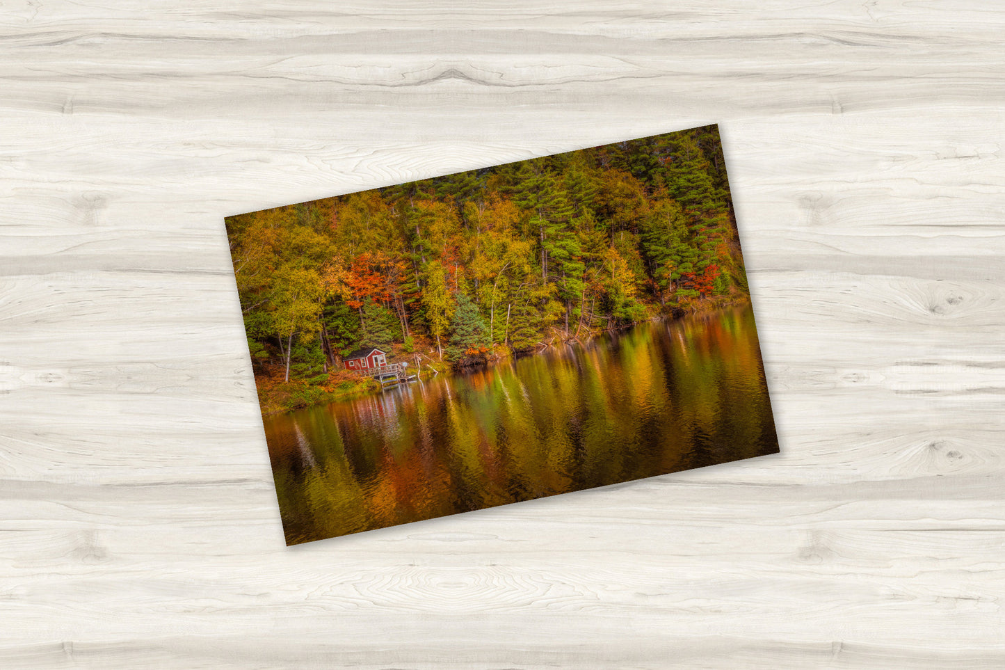 Red Cabin Reflection on Autumn Lake | Michigan Upper Peninsula Fall Fine Art Print