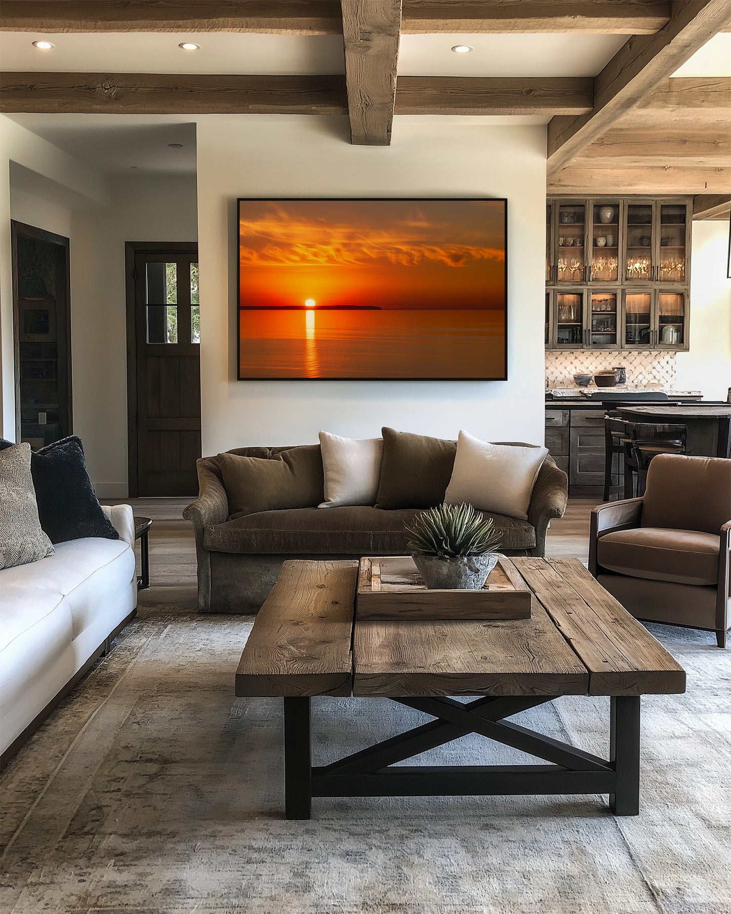 Lake Michigan Sunset with North Manitou Island at Sunset | Coastal Giclée Fine Art Print, Canvas & Metal