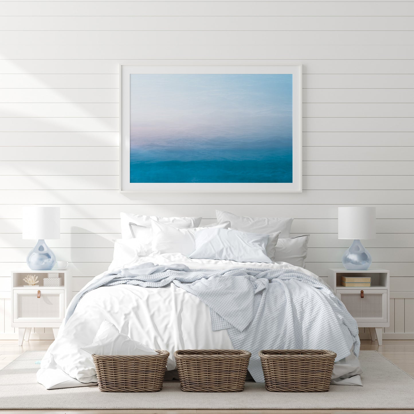 Soft Blue and Blush Pink Abstract Fine Art Photograph | ICM Coastal Watercolor Print