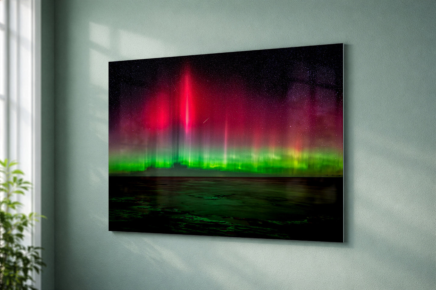Porcupine Mountains Northern Lights | Neon Pink & Emerald Aurora Lake Superior Art