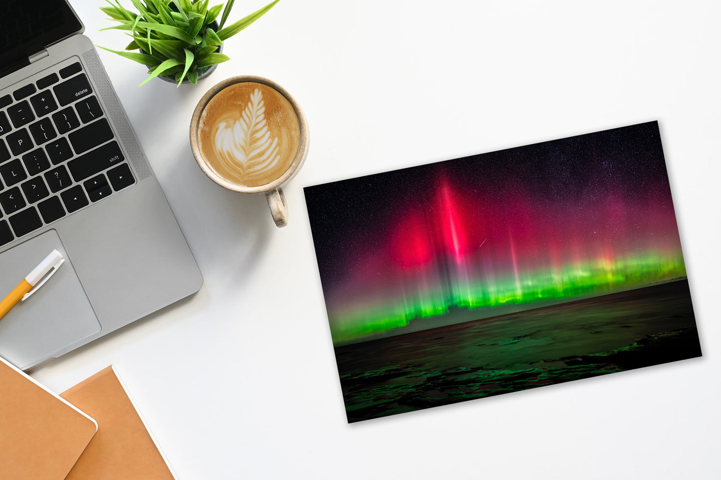 Porcupine Mountains Northern Lights | Neon Pink & Emerald Aurora Lake Superior Art