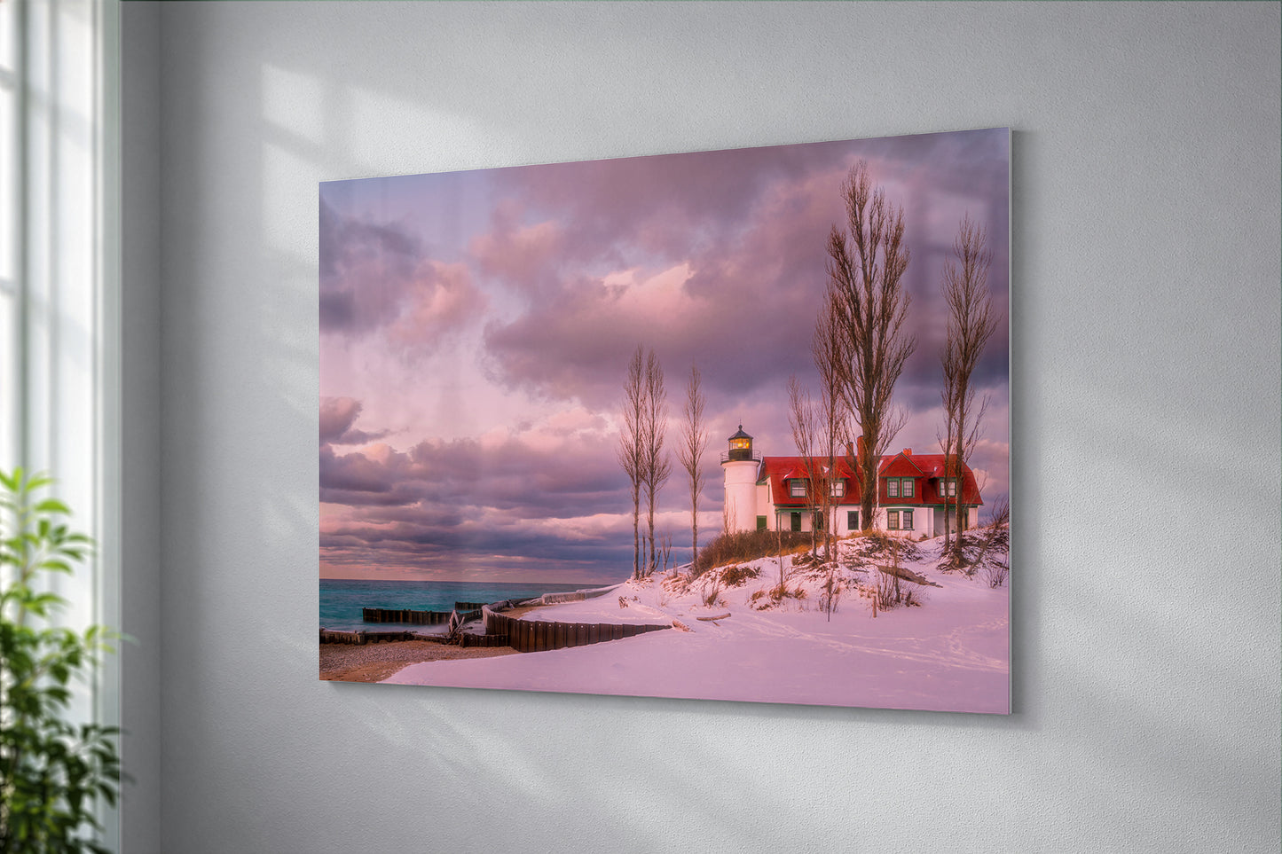Point Betsie Lighthouse Winter Sunset | Snow-Covered Michigan Coastal Art