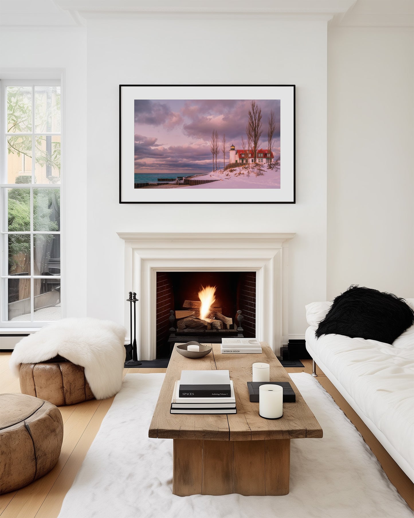 Point Betsie Lighthouse Winter Sunset | Snow-Covered Michigan Coastal Art
