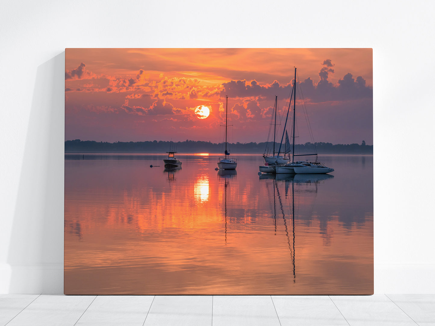 Sunrise Sailboats Reflection Wall Art | Nautical Giclée Fine Art Print