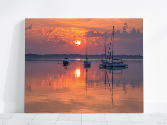 Sunrise Sailboats Reflection Wall Art | Nautical Giclée Fine Art Print