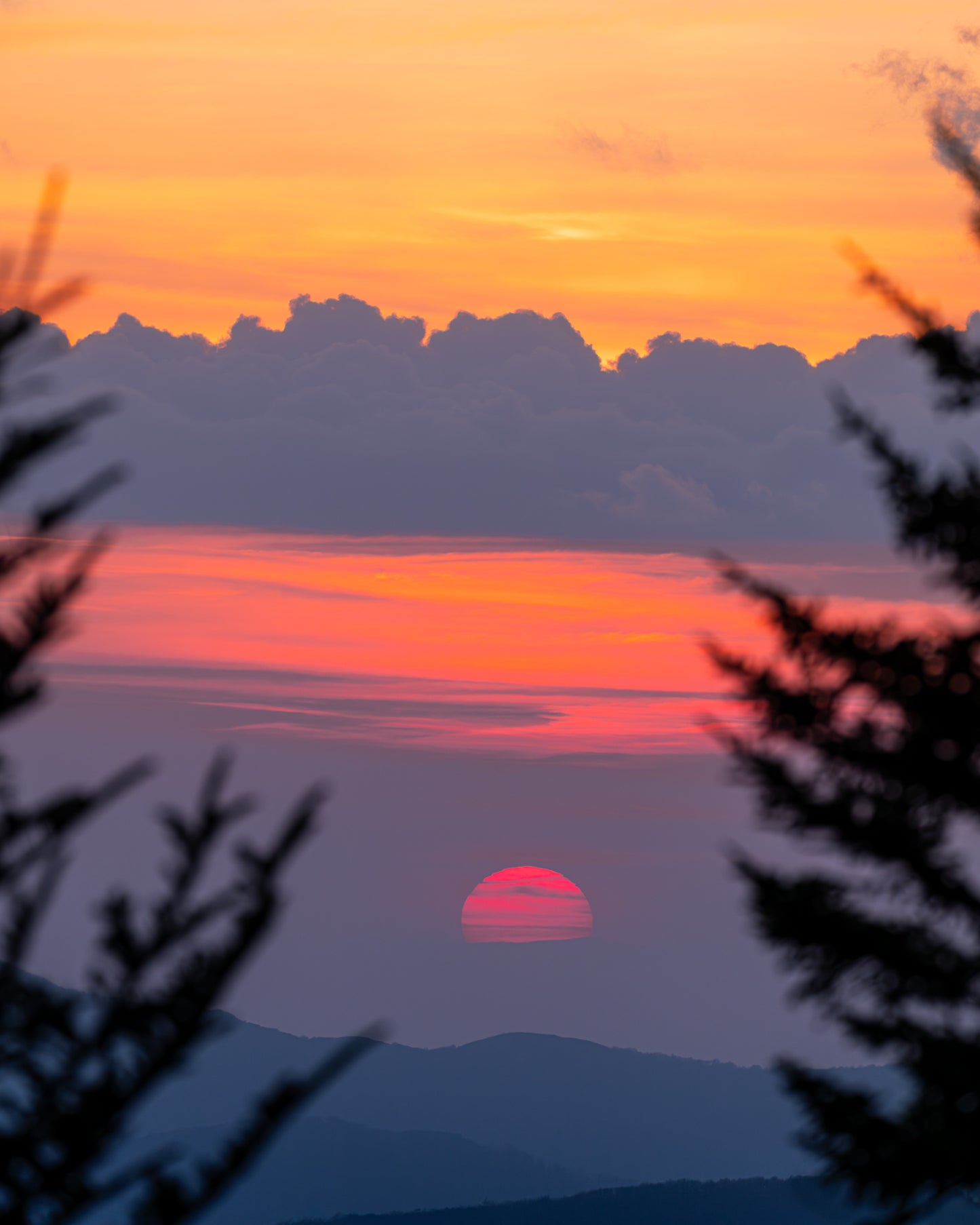 Vibrant red sunset over the Great Smoky Mountains National Park fine art photography print