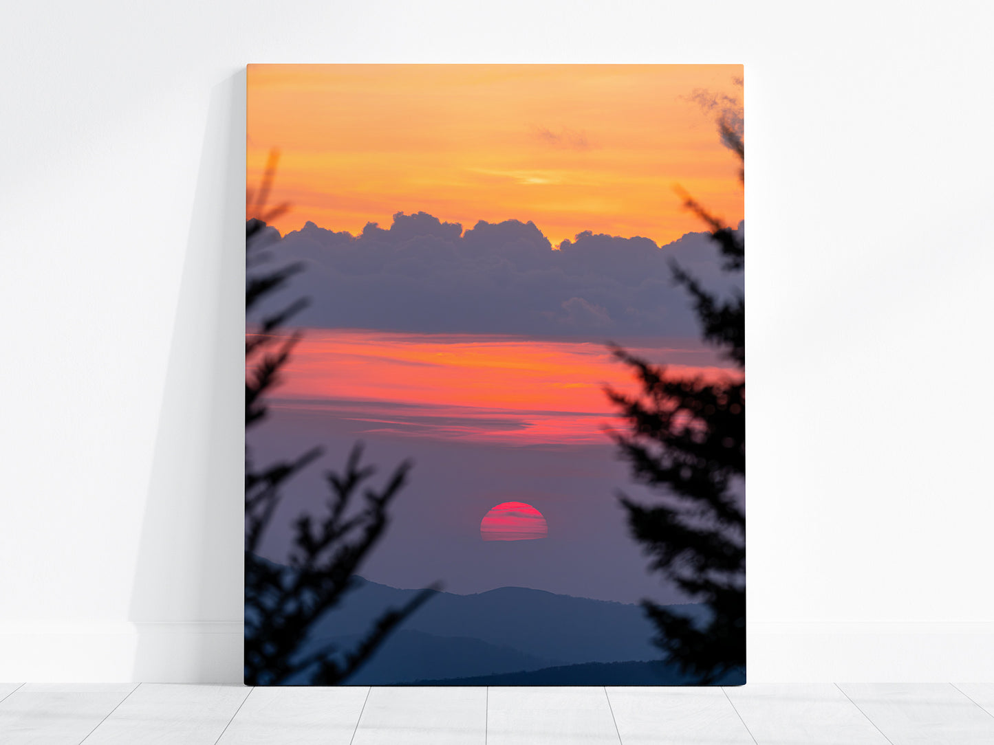 Canvas print Vibrant red sunset over the Great Smoky Mountains National Park fine art photography print