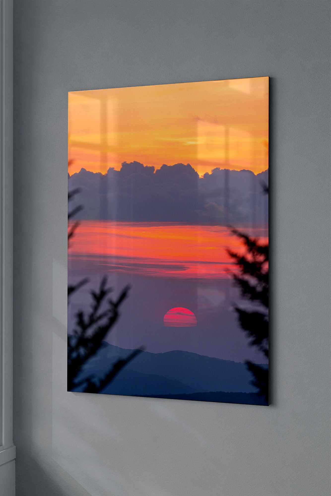 Metal print Vibrant red sunset over the Great Smoky Mountains National Park fine art photography print 