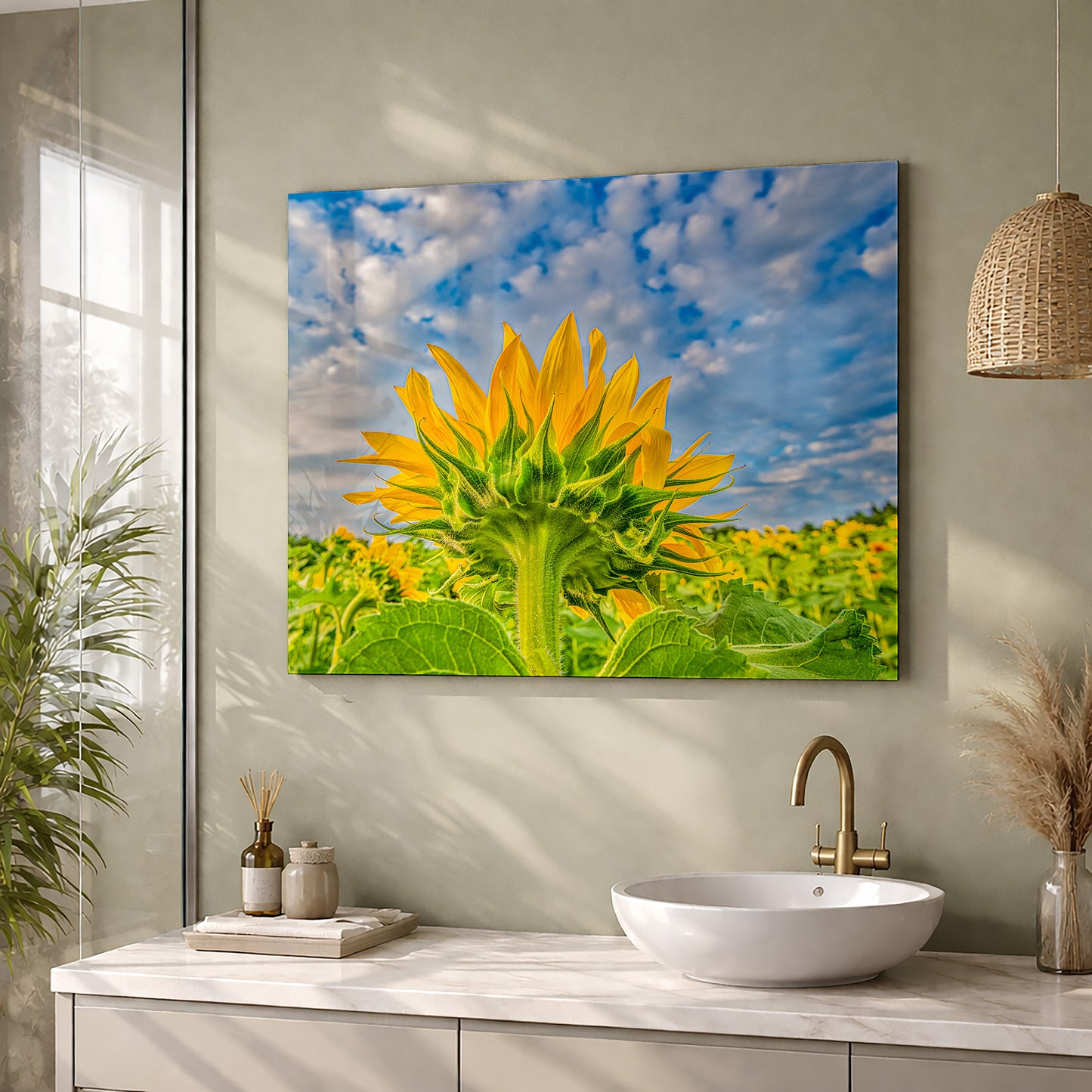 Yellow Sunflower with Blue Sky | Floral Giclée Fine Art Print, Canvas & Metal Decor