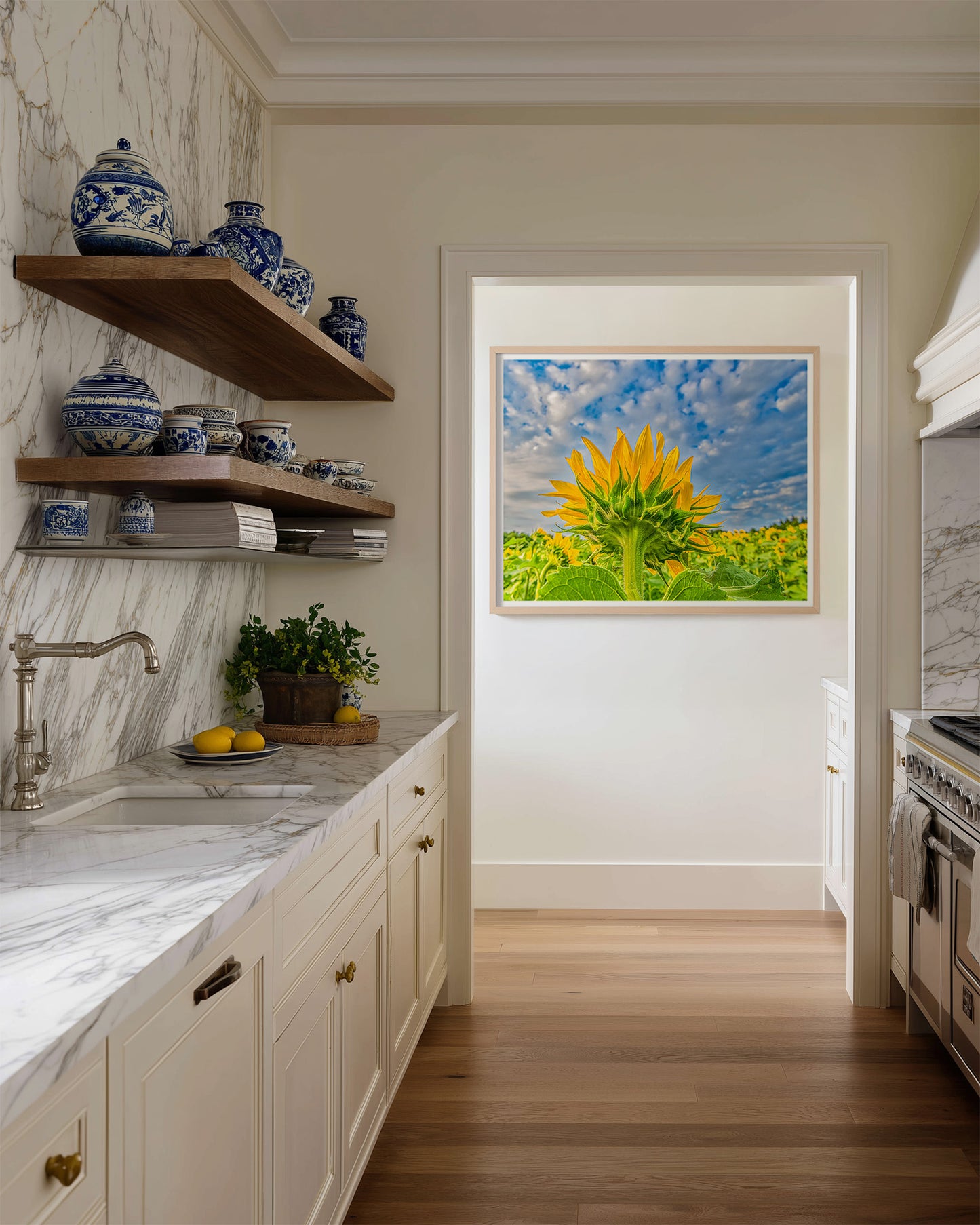 Yellow Sunflower with Blue Sky | Floral Giclée Fine Art Print, Canvas & Metal Decor