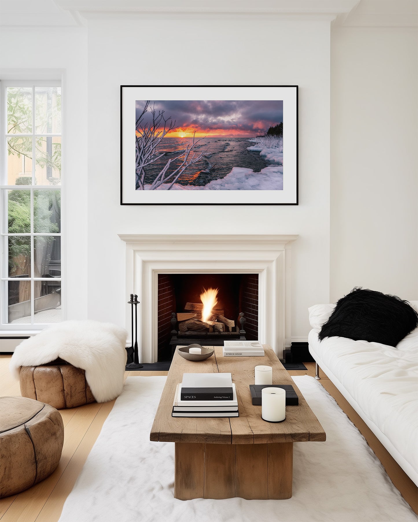 Leelanau Winter Sunrise | Fiery Orange & Icy White Lake Michigan Fine Art Print