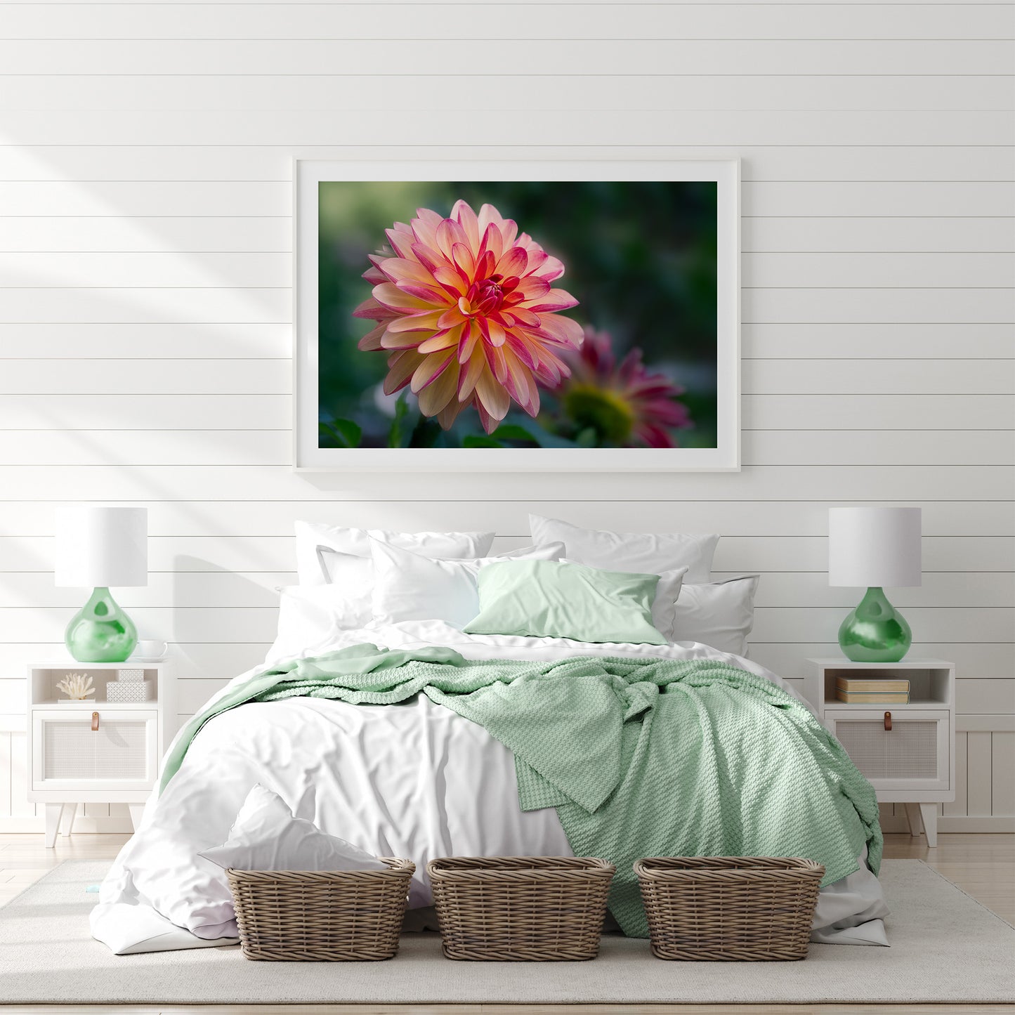 Red and White Dahlia | Elegant Floral Giclée Fine Art Print, Canvas & Metal